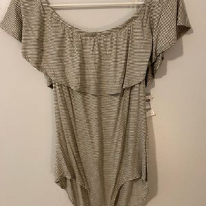 NWT Large Charlotte Russe off the shoulder gray/white striped bodysuit